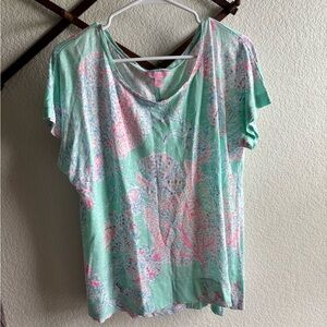 Lily Pulitzer 100% Linen Mikela Top Minty Fresh Fan Sea